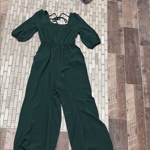 Pink Lily Green Puff Sleeve Jumpsuit